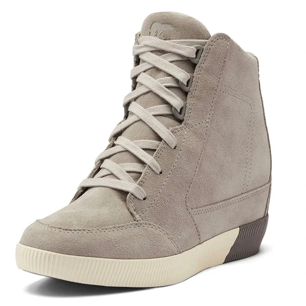 Sorel Out N About Suede Hidden Wedge Sneakers Women 8 Quarry Grey High Top Boots